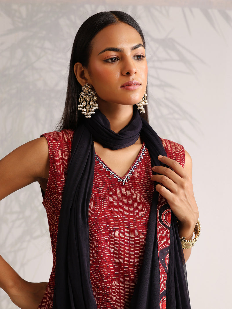 Khushal K Women Cotton kurti and Farshi Salwar with dupatta set - Maroon
