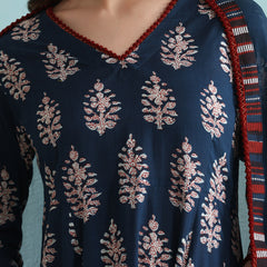 Khushal K Floral Printed V-Neck Pure Cotton Kurta set