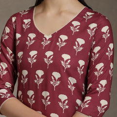 Floral Printed V-Neck Cotton Cord Set