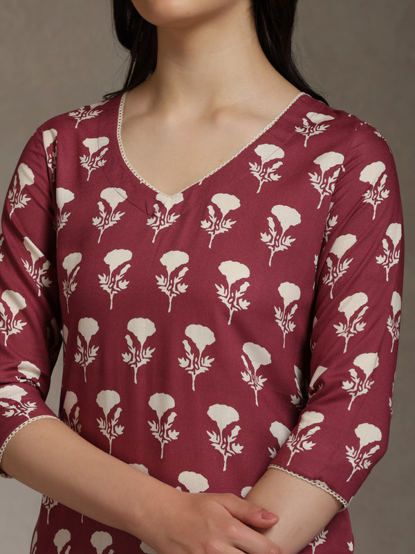 Floral Printed V-Neck Cotton Cord Set