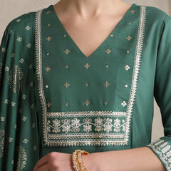 Khushal K Ethnic Motifs Green  Anarkali Sequinned Kurta set