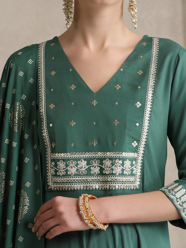 Khushal K Ethnic Motifs Green  Anarkali Sequinned Kurta set