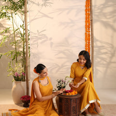 Khushal K Women Cotton Kurta and Palazzo With Dupatta Set - Mustard