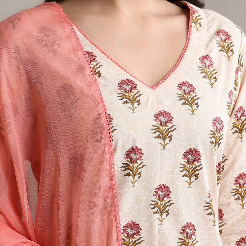 Floral Printed V-Neck Pure Cotton Kurta Set - Khushal K - Image 15
