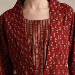 Rust Handblock Printed Cotton Co-ord Set with Jacket