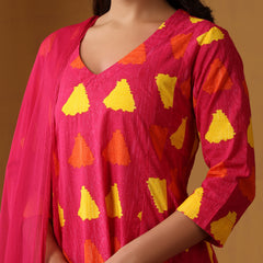 Khushal K Geometric Printed V-Neck Pure Cotton A-Line Kurta set