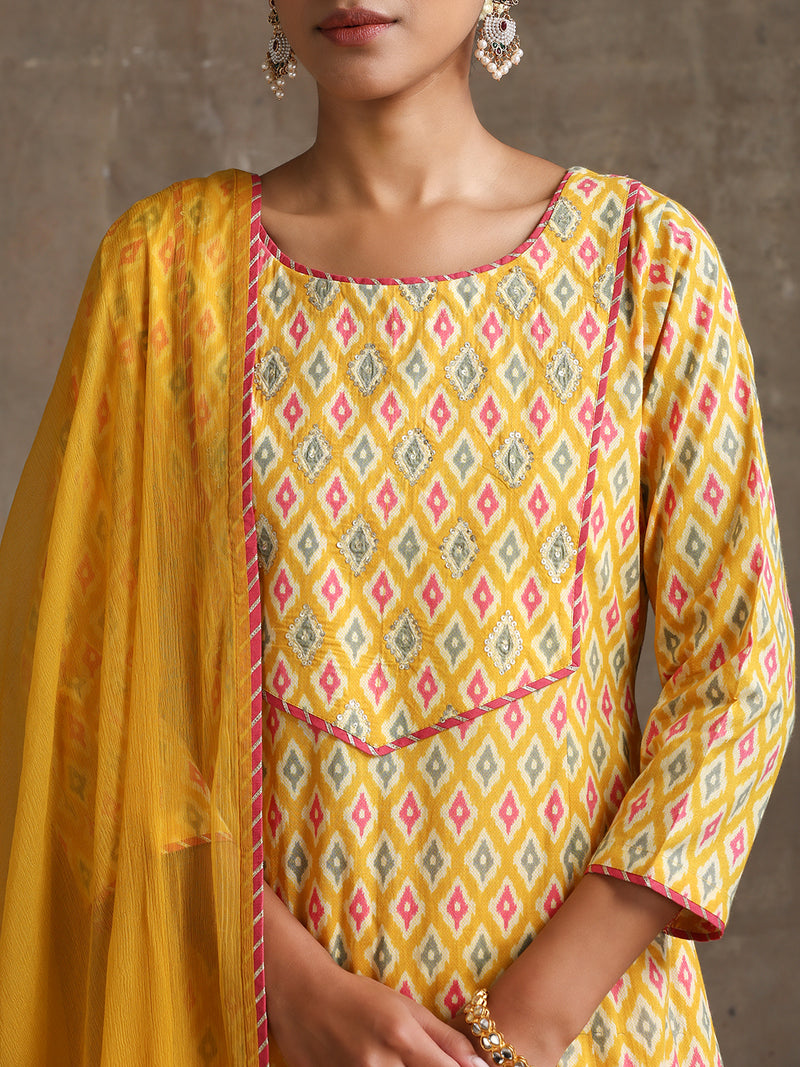 Khushal K Women Geometric Printed Cotton A-Line Kurta set