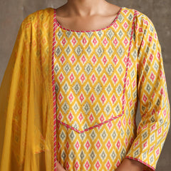 Khushal K Women Geometric Printed Cotton A-Line Kurta set