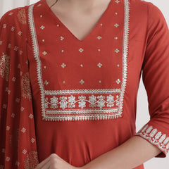 Khushal K Ethnic Motifs Rust  Anarkali Sequinned Kurta set