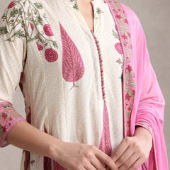 Women Floral Printed Cotton Kurta with Palazzos & Dupatta