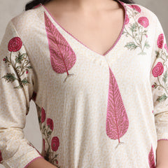 Floral Printed Cotton V-Neck Tunic With Trouser Co-Ords