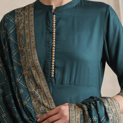 Ethnic Motifs Printed Mandarin Collar A-Line Kurta With Trousers And Dupatta