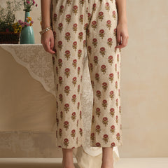 Khushal K Women Floral Printed Cream Regular Pure Cotton Kurta & Palazzo With Dupatta