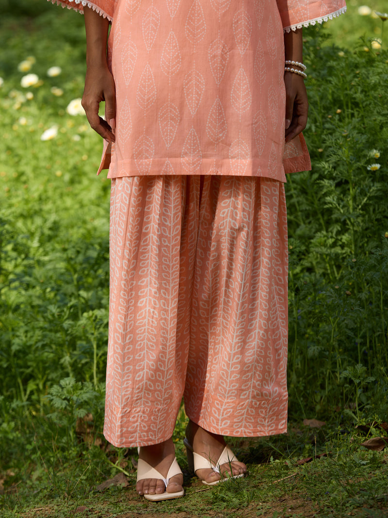 Khushal K Women Printed Regular Pure Cotton peach Kurta & Farsi Salwar