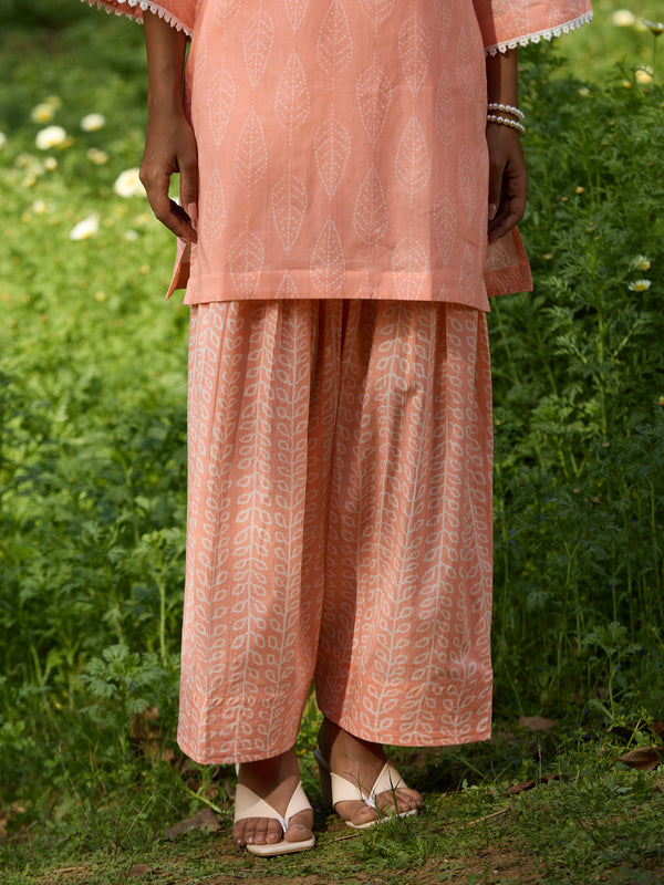 Khushal K Women Printed Regular Pure Cotton peach Kurta & Farsi Salwar