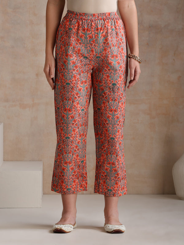 Floral Printed Pure Cotton Straight Kurta with Palazzos & With Dupatta