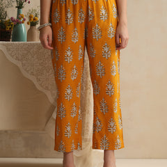 Khushal K Women Floral Printed Regular Pure Cotton Mustard Kurta & Palazzo With Dupatta
