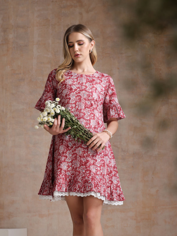 Women Cotton Floral Printed A-Line Dress