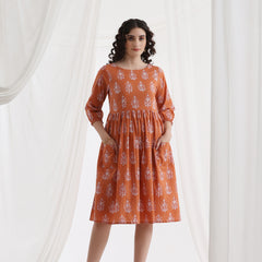Women Floral Print Knee Lengh A-Line Dress