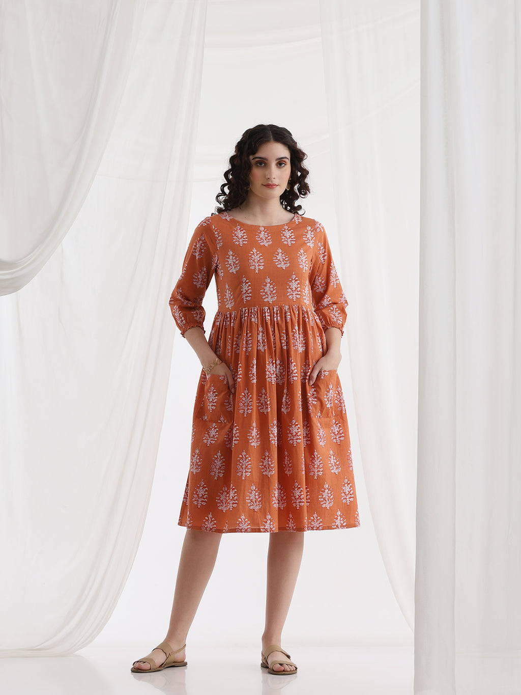 Women Floral Print Knee Lengh A-Line Dress