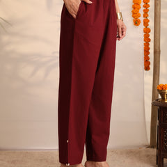 Khushal K Women Cotton kurta and palazzo with dupatta set - Maroon