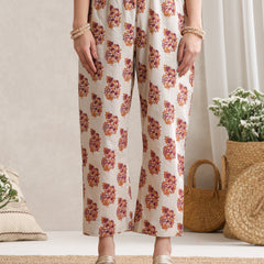 Floral Printed V-Neck Pure Cotton A-Line Kurta with Trousers And Dupatta