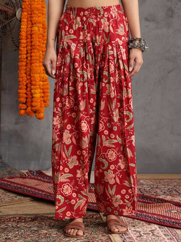 Khushal K Women Cotton Kurta Farsi Salwar Set - Maroon