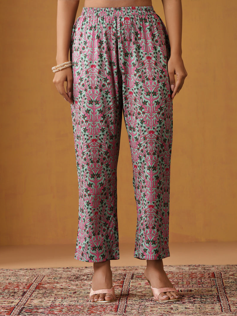 Khushal K Women Floral Printed Sleeveless Pure Cotton Kurta Set
