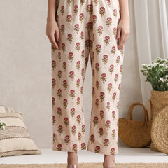 Women Cream & Peach Floral Printed Kurta Palazzo Set