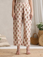 Women Cream & Peach Floral Printed Kurta Palazzo Set