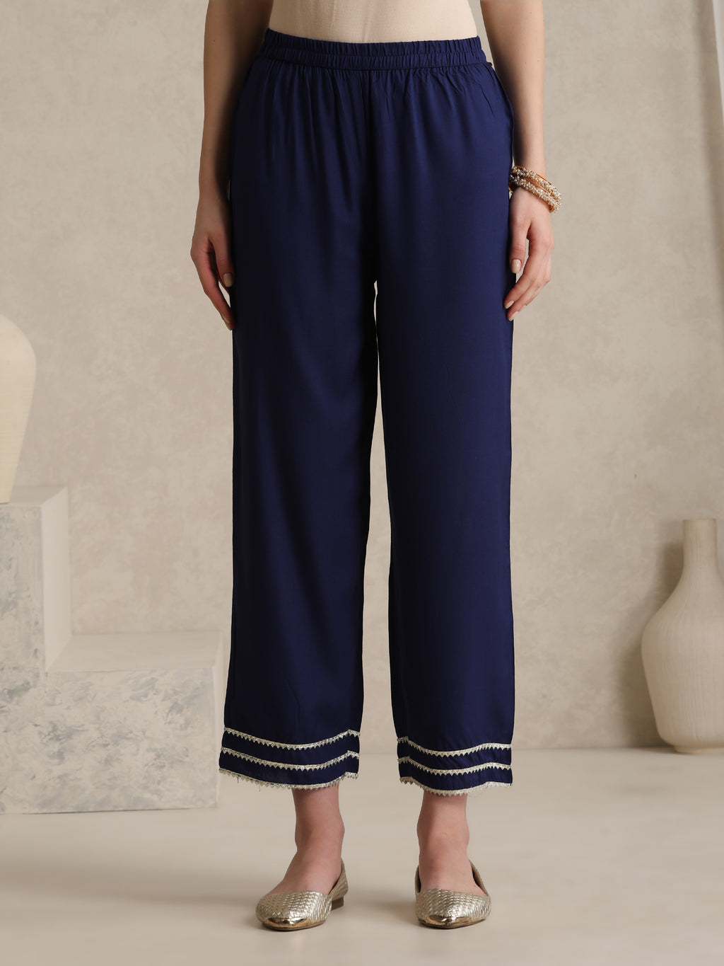 Floral Embroidered Gotta Patti V-Neck Anarkali Kurta With Palazzos & Dupatta