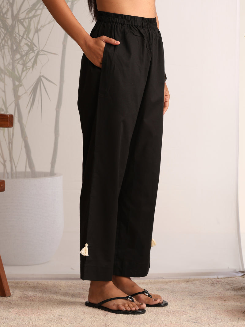 Khushal K Women Cotton kurta With Pant set - Black