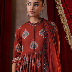 Khushal K Women Cotton kurta and palazzo with dupatta set - Rust