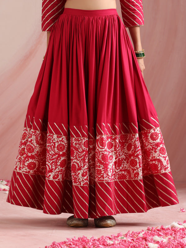 Pink Floral Printed Gotta Patti Ready to Wear Lehenga & Choli With Dupatta