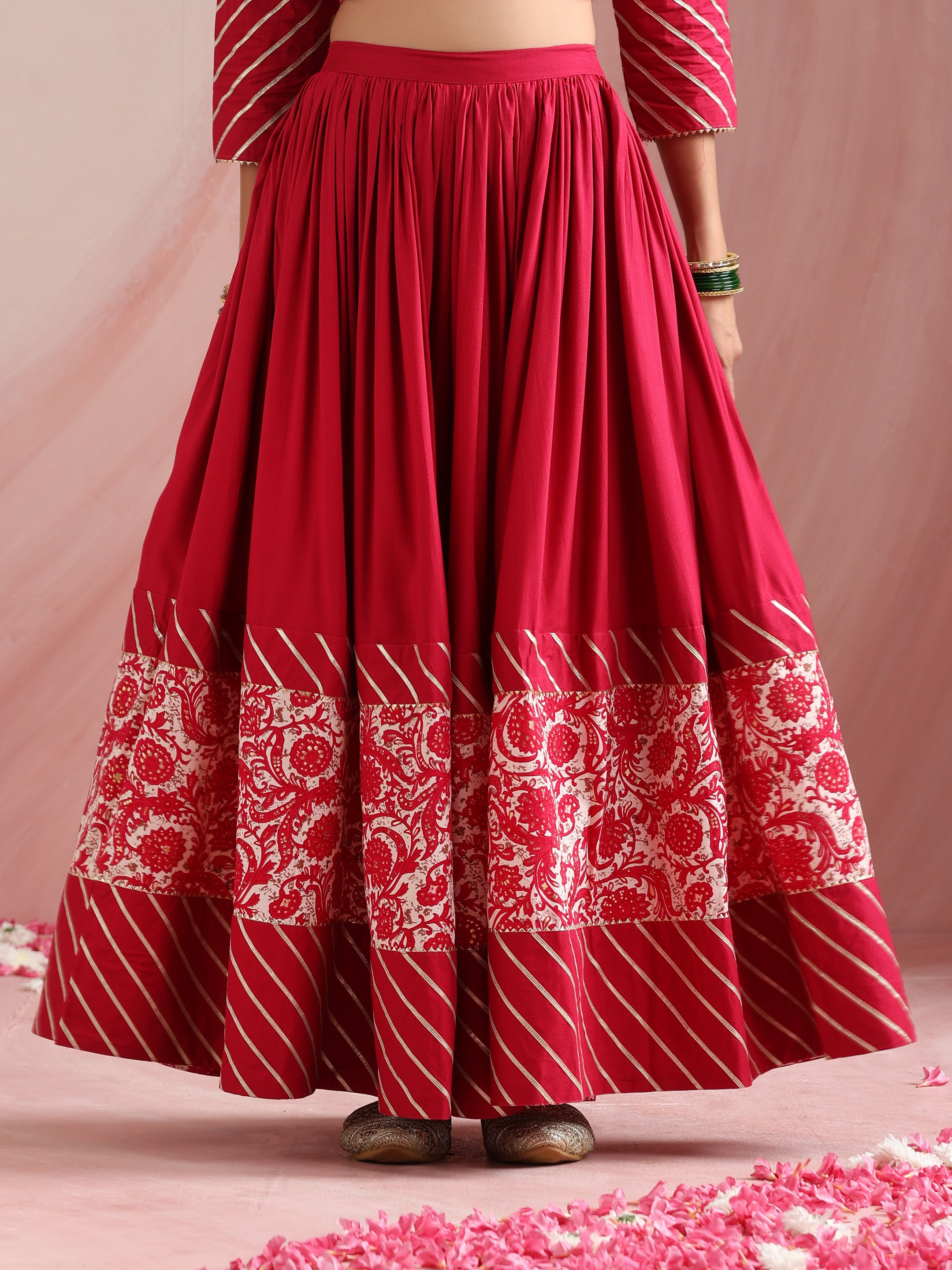 Pink Floral Printed Gotta Patti Ready to Wear Lehenga & Choli With Dupatta