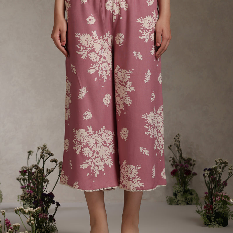 Floral Printed Mauve Co-Ord Set with Flared Sleeves - Pink - Khushal K - Image 3