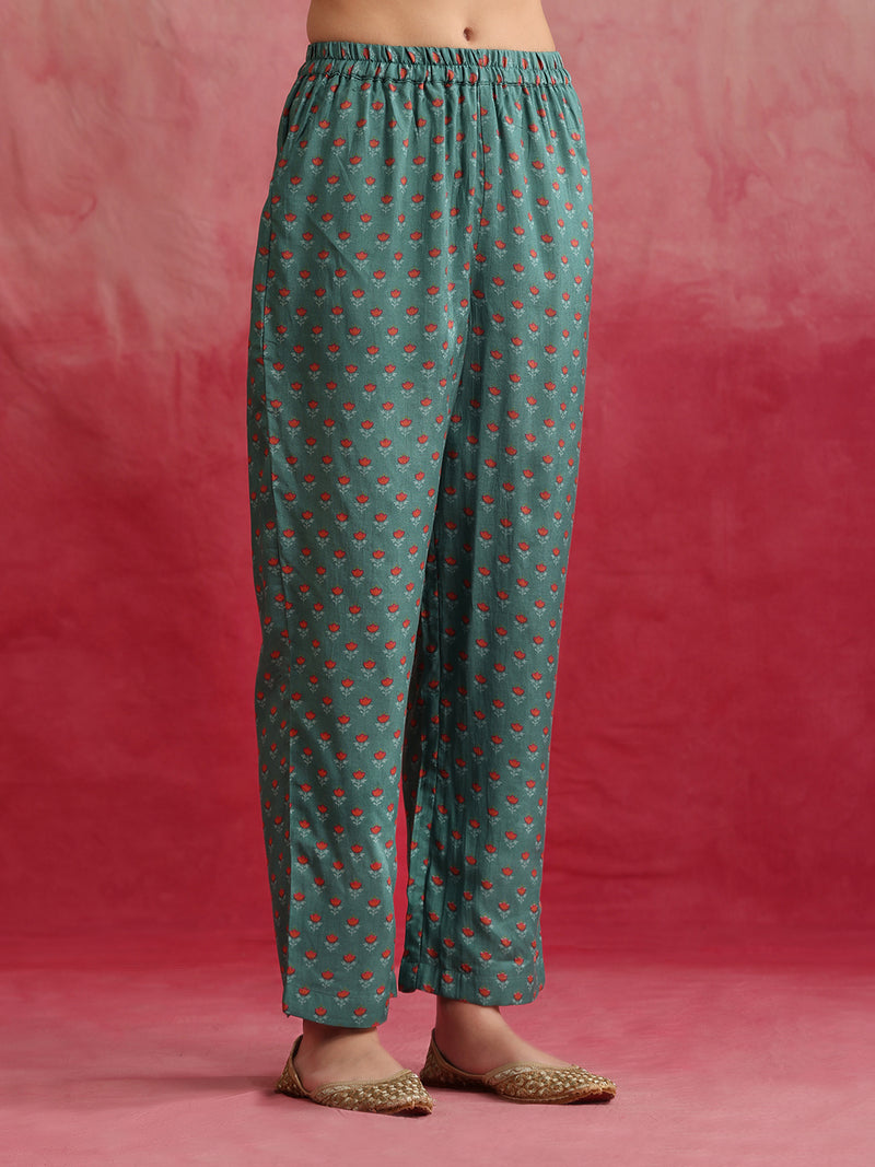 Floral Printed Layered Cord Set With Jacket