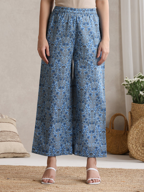 Floral Printed Cotton V-Neck Tunic With Palazzo Co-Ords