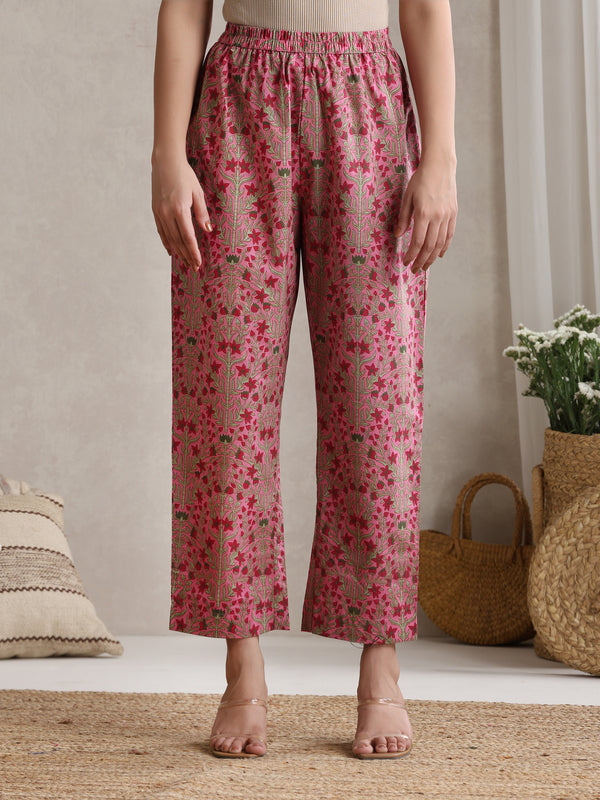 Floral Printed Cotton V-Neck Tunic With Trouser Co-Ords
