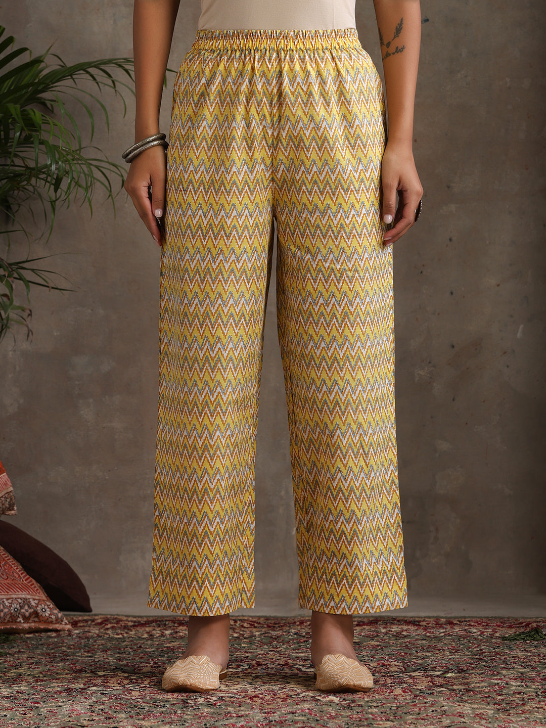 Floral Printed Pure Cotton Straight Kurta With Palazzos And Dupatta