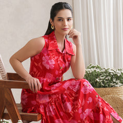 Women Floral Print A-Line Midi Dress