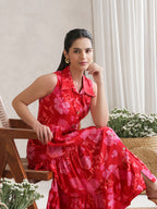 Women Floral Print A-Line Midi Dress