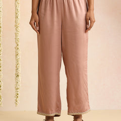 Peach & Gold Solid Kurta with Trousers & Dupatta