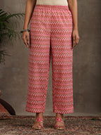 Floral Printed Mandarin Collar Pure Cotton A-Line Kurta With Palazzos & Dupatta