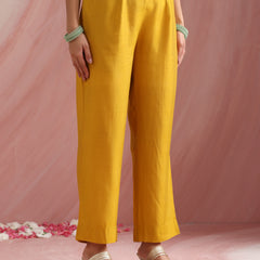 Khushal K Women Pure Silk yellow Embroidered Kurta & Palazzo With Dupatta