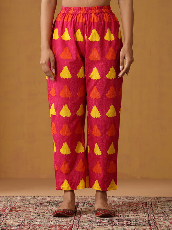 Khushal K Geometric Printed V-Neck Pure Cotton A-Line Kurta set