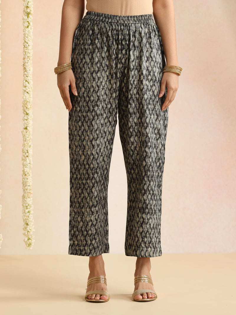 Cream & Black Ethnic Motif Kurta Set