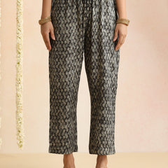 Cream & Black Ethnic Motif Kurta Set