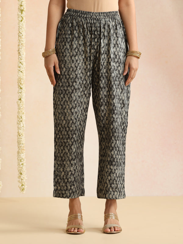 Cream & Black Ethnic Motif Kurta Set
