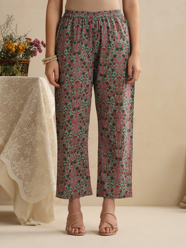 Khushal K Women Floral Printed Regular Pure Cotton Off-White Kurta & Palazzo With Dupatta